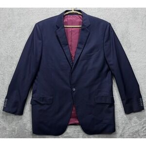 J.Hilburn Blazer Mens 47L Navy Blue Classic Fit Wool Suit Jacket Vitale Barberis
